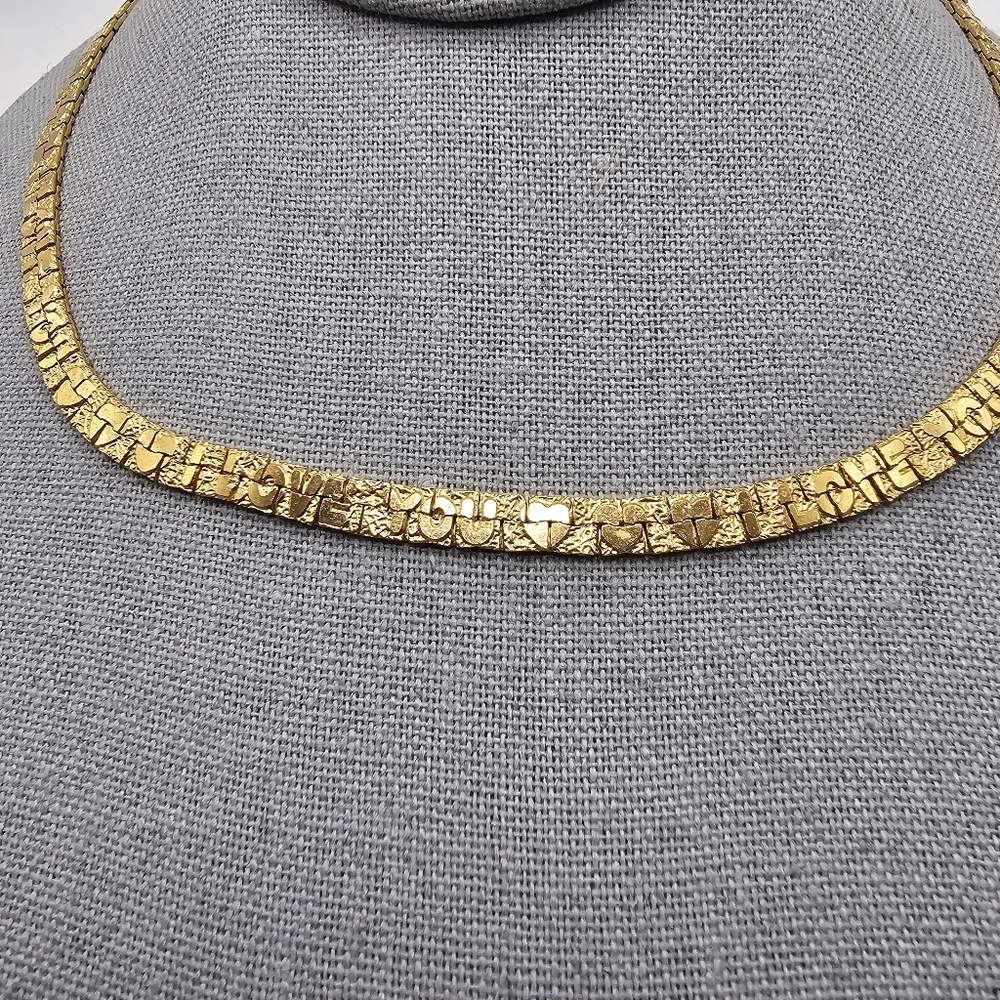 Elegant Goldtone Necklace 19" Says I Love You Embossed In The Chain